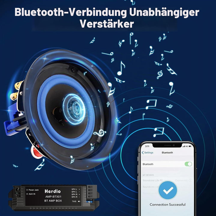 Herdio 4 Zoll Deckenlautsprecher, 160 Watt 2-Wege Einbaulautsprecher, kompatibel mit Bluetooth,Bündi