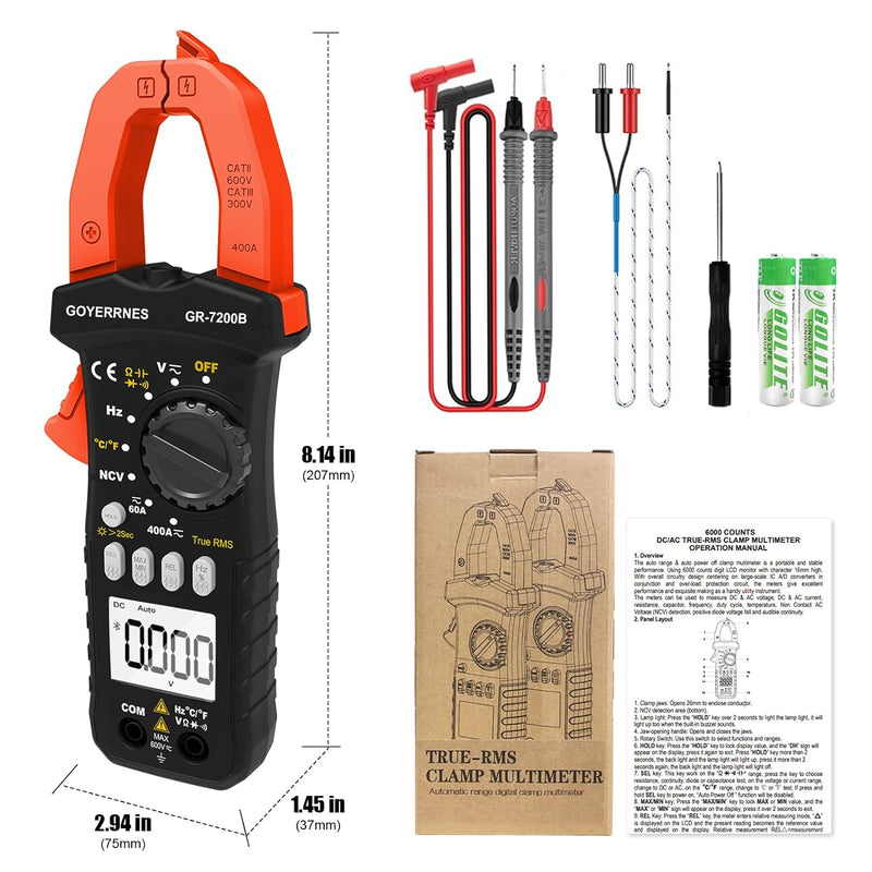 Digitales Zangenmessgerät Multimeter T-RMS 6000Counts GR-7200B Strommessgerät Multimeter Spannungspr