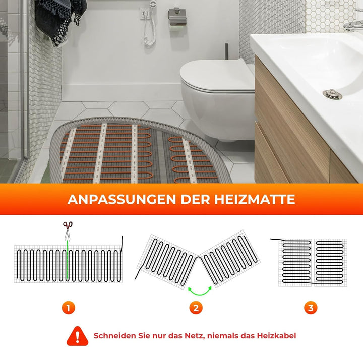 Elektrische Fussbodenheizung: Zweiader-Heizmatte WARMON ULTRA 200 W/m² mit WiFi-Thermostat OKE-25 To