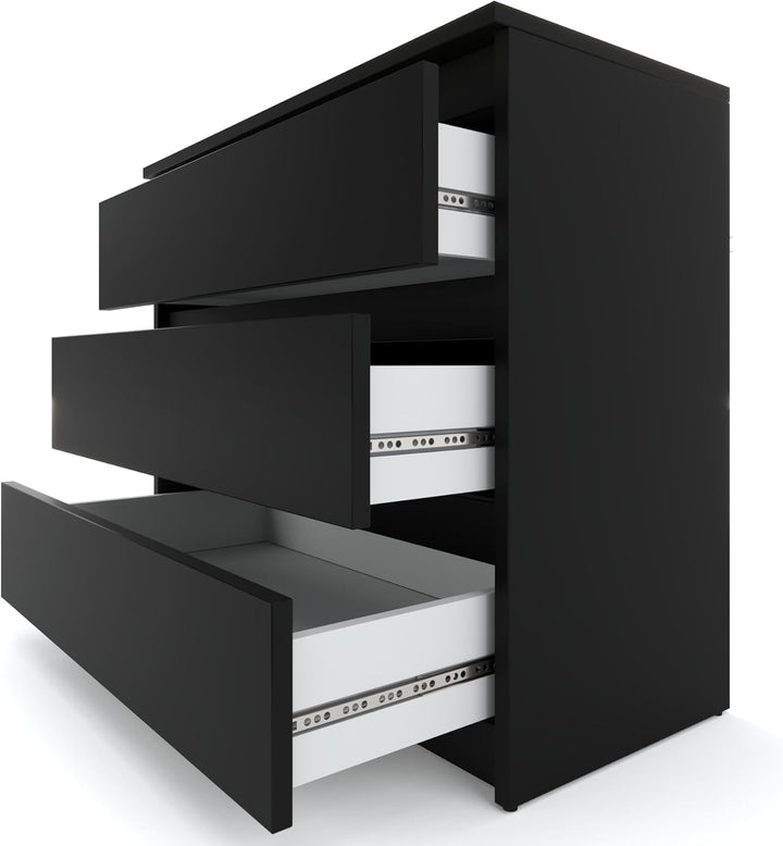 Kommode mit 3 Schubladen – Schmale Schlafzimmer Kommode, Modernes Sideboard Holz - Schwarz Matt – 80