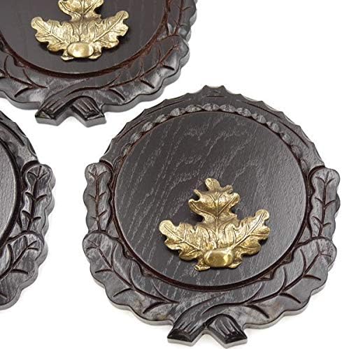 GTK Set 3 Stück Keilerschilder geschnitzt dunkel AF 16 cm mit 3 Stück Eichenlaub Deckblatt gross Kei