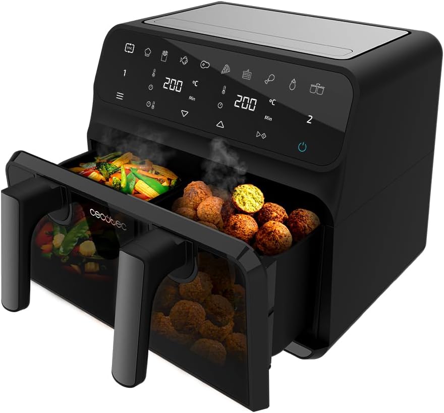 Cecotec Heissluftfritteuse ohne Öl 9L Air Fryer Cecofry Advance 9000 Window. 2200W, Bewegliche Trenn