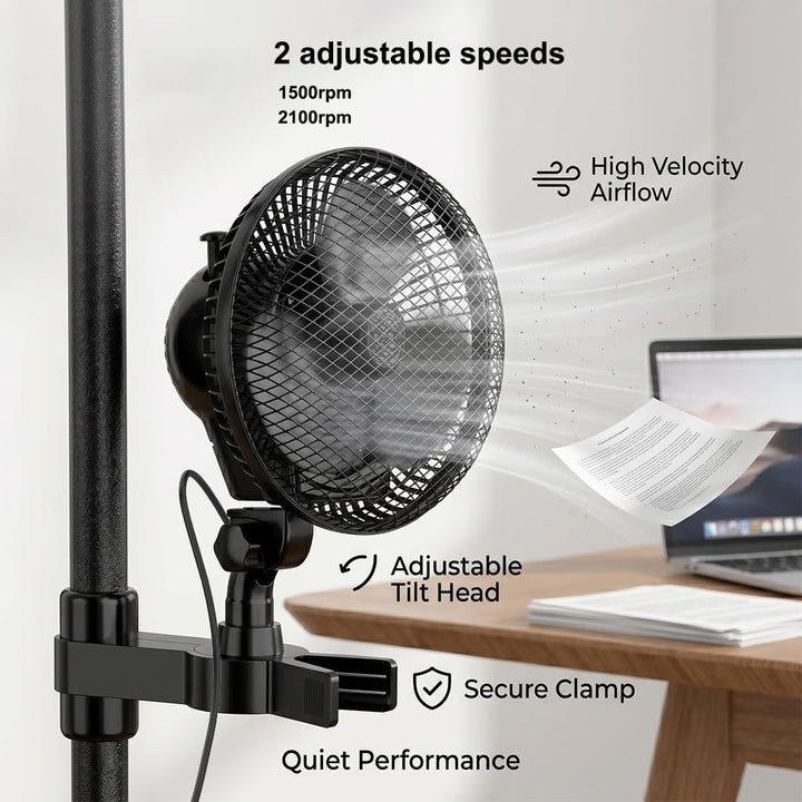 Grow Ventilator Oszillierend mit Clip, 2 Geschwindigkeitsstufen, Grow Clip-Ventilator Klemmbar für g