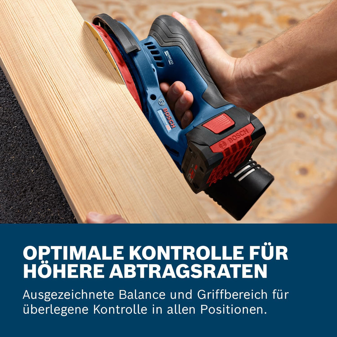 Bosch Professional 18V System Akku-Schleifer GEX 18V-150-3 (inkl. 1x Schleifpapier, 1x Staubbox, 1x