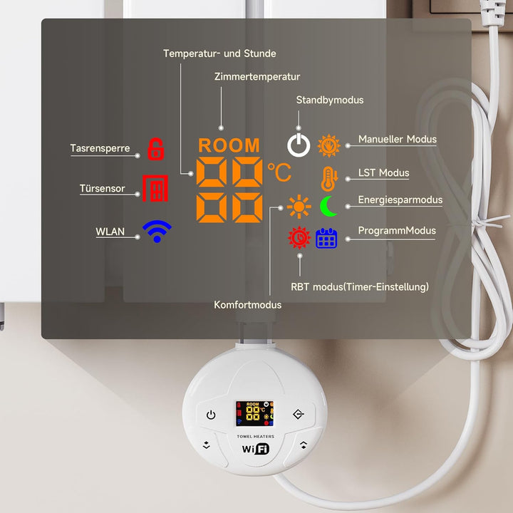 Heizstab mit Thermostat für Badheizkörper WiFi Programmierbare Elektroheizstab mit Temperaturregelun