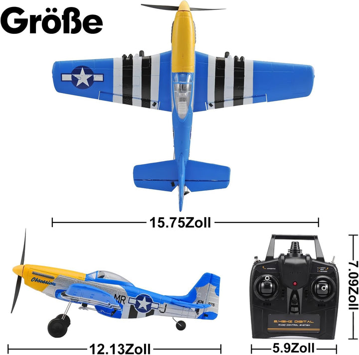 P51D Mustang RC Flugzeug, 2,4Ghz 4-Kanal Ferngesteuertes Flugzeug RTF Aerobatics Flugzeug Spielzeug