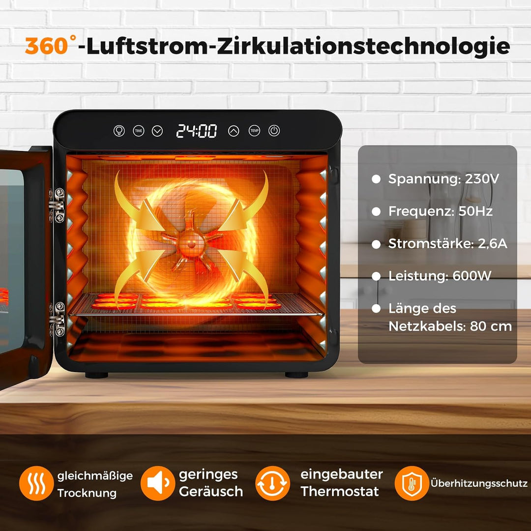 COSTWAY 600W Dörrautomat mit 7 Edelstahl-Schalen, Dörrgerät mit 24H Timer & 30-75℃ Temperatur,Trockn