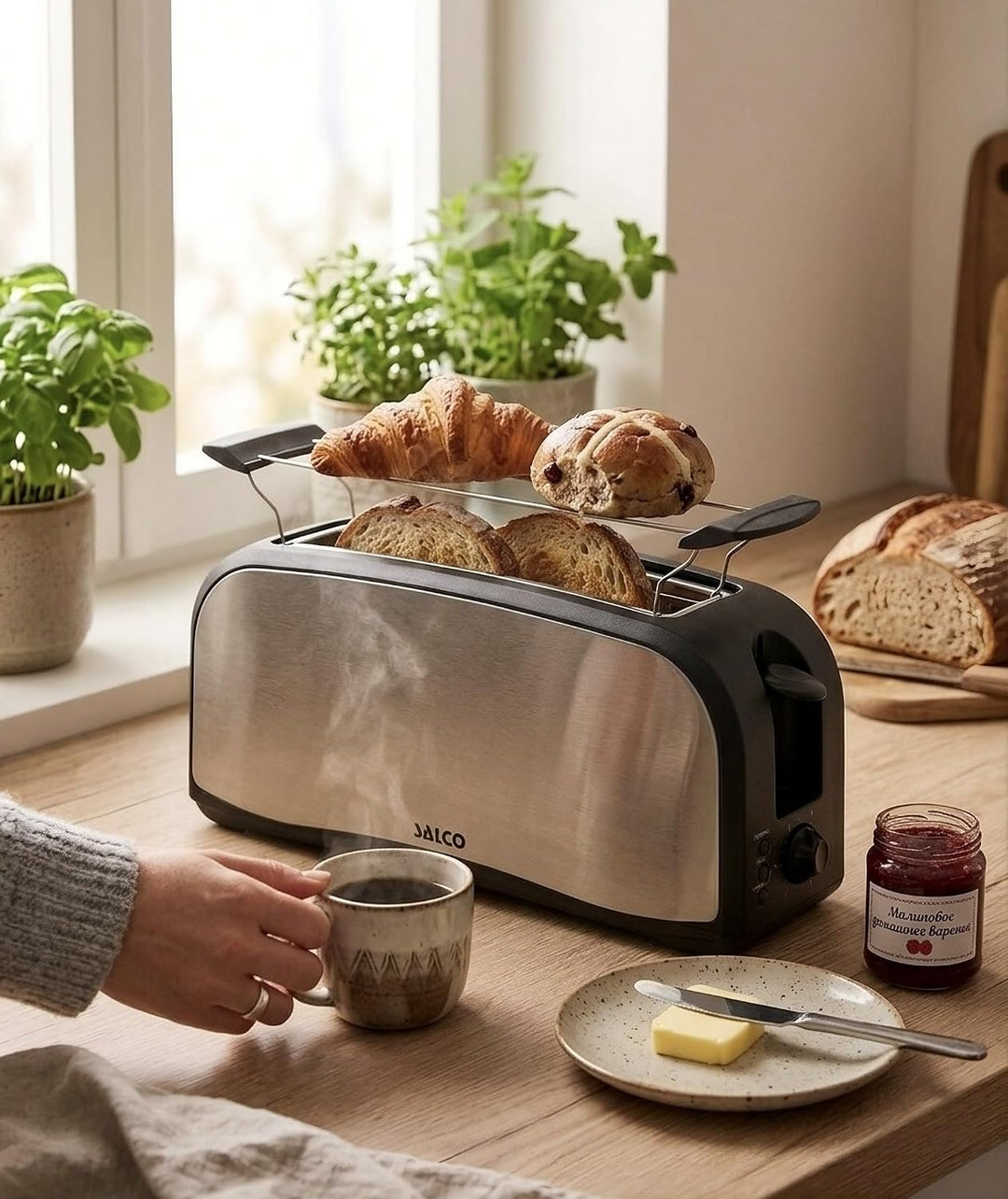Salco Langschlitz-Toaster MT-1000, automatische Endabschaltung, Stopptaste, Aufwärmtaste, Krümelschu