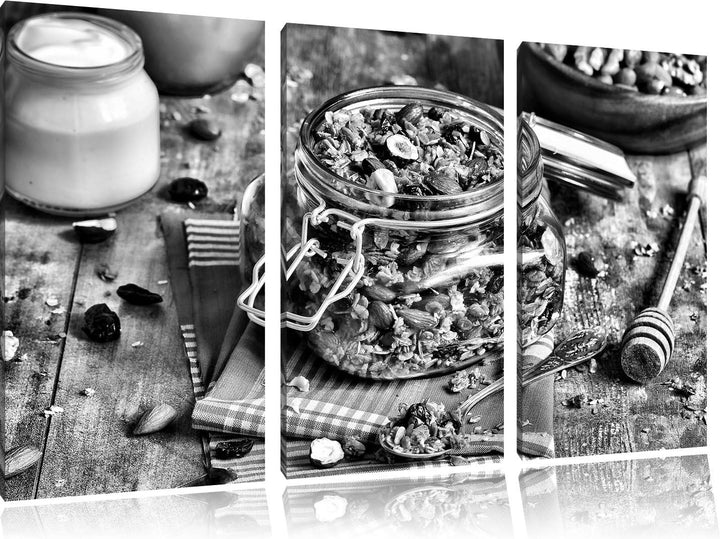Pixxprint Honig Müsli im Glas als Leinwandbild/Grösse: 3 Teilig (120x80) cm/Wandbild/Kunstdruck/fert
