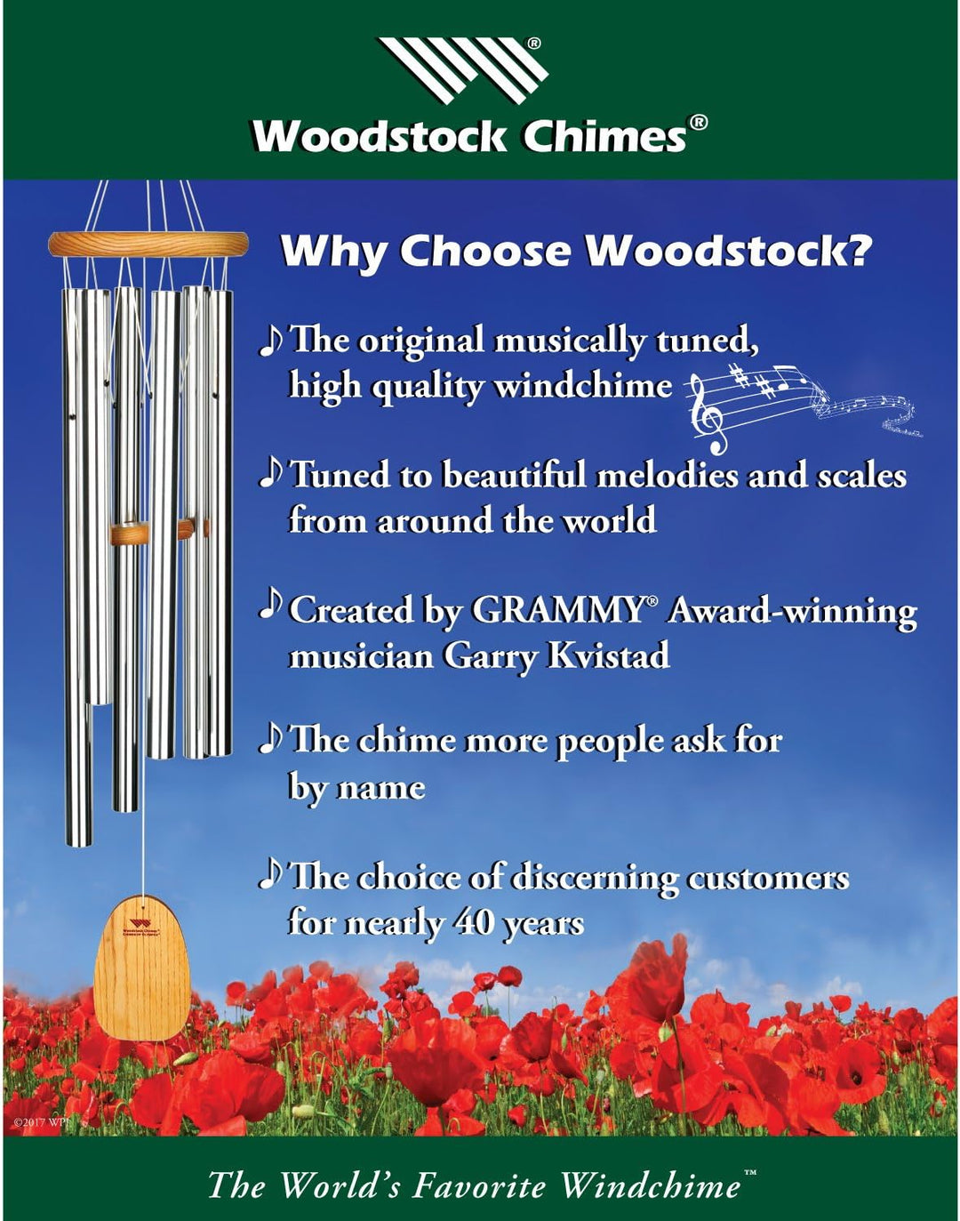 Woodstock Windspiel Bells of Paradise, Grün, 111,7 cm Grün 111,7 cm, Grün 111,7 cm