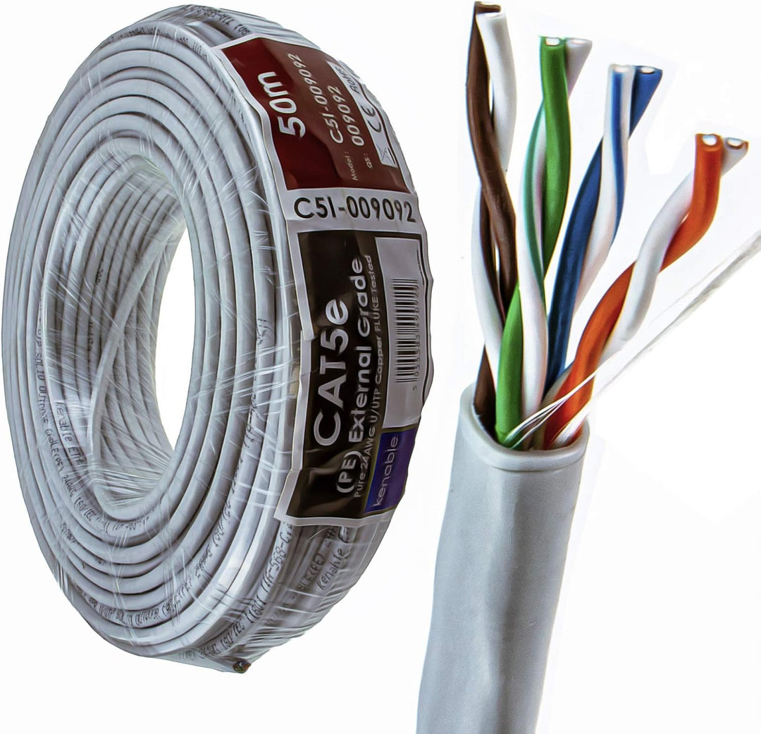 kenable Aussen Cat5E-CCA Aussen Verwendung Ethernet Netzwerk Kabel Kabelrolle UTP Grey 50 m [50 Mete