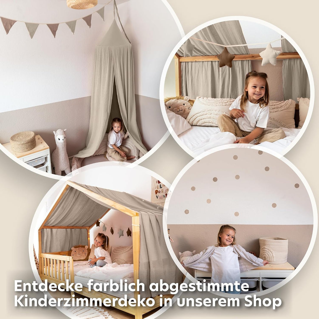lilimaus Betthimmel Babybett [Beige] - Himmel Babybett aus 100% Baumwolle Musselin Handmade - Betthi