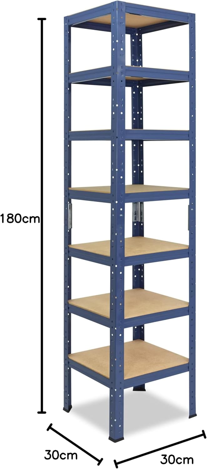 shelfplaza® 180x30x30cm Home Schwerlastregal blau/Metallregal mit 7 Böden/Kellerregal Metall, Garage
