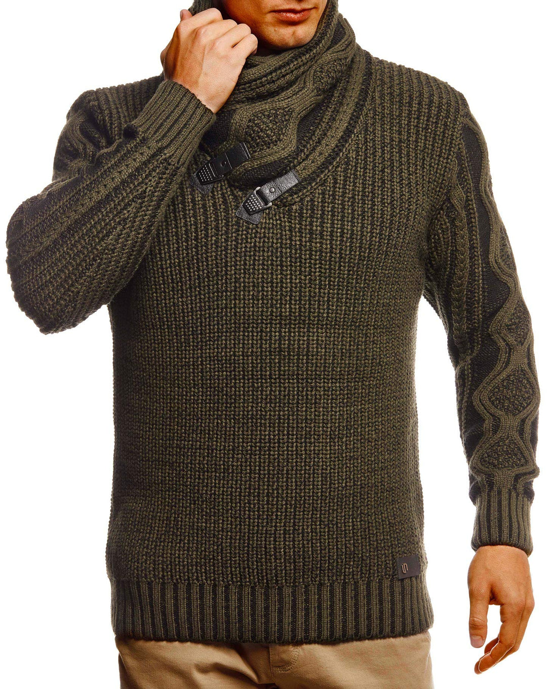 Leif Nelson Herren Strick-Pullover Schalkragen Slim Fit Winter Sommer Moderner Männer schwarzer Pull