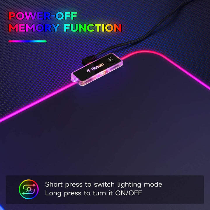 Hcman RGB Gaming Mauspad XXL - 800x300mm Mousepad mit Rutschfester Gummibasis, 7 LED Farben, 10 Bele