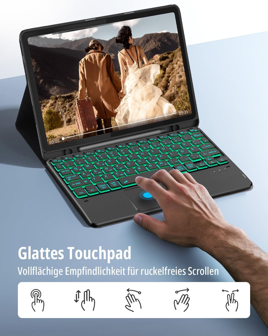CACOE Tastatur Hülle für Lenovo Idea Tab 2025 11 Zoll (TB-336ZU TB-336FU) mit Touchpad, 7-Farbige Hi
