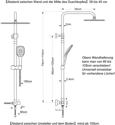JOHO 304 Edelstahl Duschset Duschsystem Regenduschset mit Kopfbrause 35x25cm Chrom rechteckig 35x25c