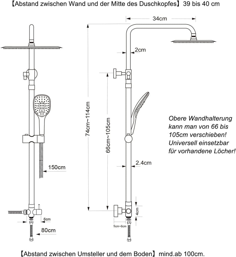 JOHO 304 Edelstahl Duschset Duschsystem Regenduschset mit Kopfbrause 35x25cm Chrom rechteckig 35x25c