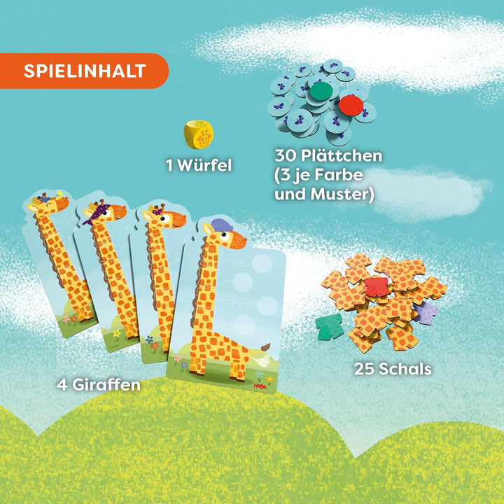HABA Lasse Giraffe – Farbenfrohes Memo- &amp; Würfelspiel für Kinder ab 3 Jahren – Lustiges Sammelspiel