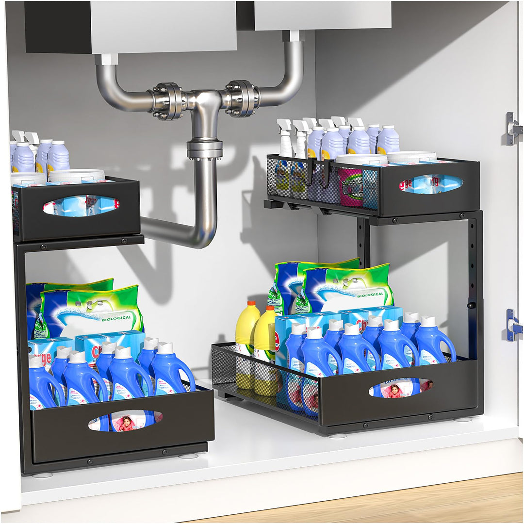 Housolution Spülschrank Organizer Ausziehbar, 2 Etagen Metall Unter Waschbecken Regal Spülenuntersch