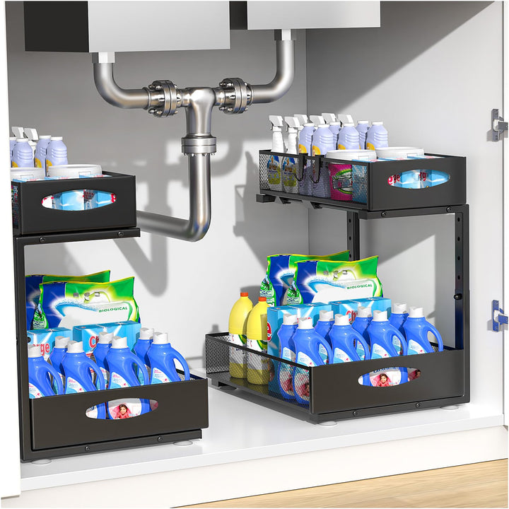 Housolution Spülschrank Organizer Ausziehbar, 2 Etagen Metall Unter Waschbecken Regal Spülenuntersch