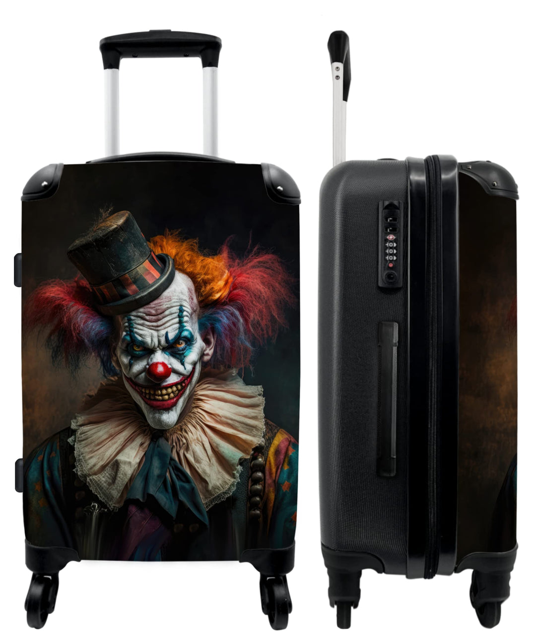 Koffer gross Trolley Rollkoffer Reisekoffer mit 4 Rollen Fotokoffer - Clown - Hut - Kragen - Porträt