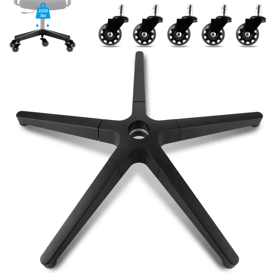 SHUESS Stabiles Bürostuhl Fusskreuz 70cm für Gasdruckfeder 50mm mit Rollen 11x22mm Schwarz Fünfeckig