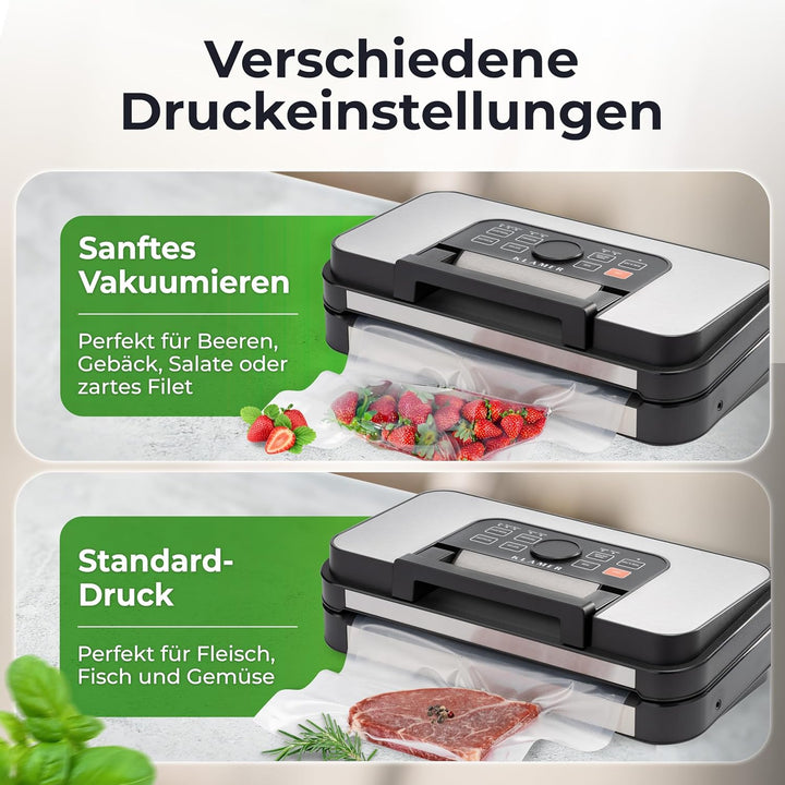 KLAMER Vakuumierer Pro 125 – Vakuumiergerät mit doppelter Versiegelung, 10 Modi für trockene & feuch