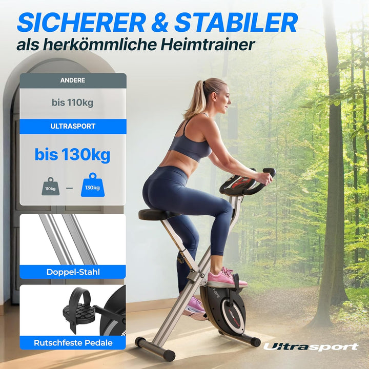 Ultrasport F-Bike/F-Rider Basics, Fahrradtrainer, Heimtrainer,klappbarer Hometrainer, LCD Display,op