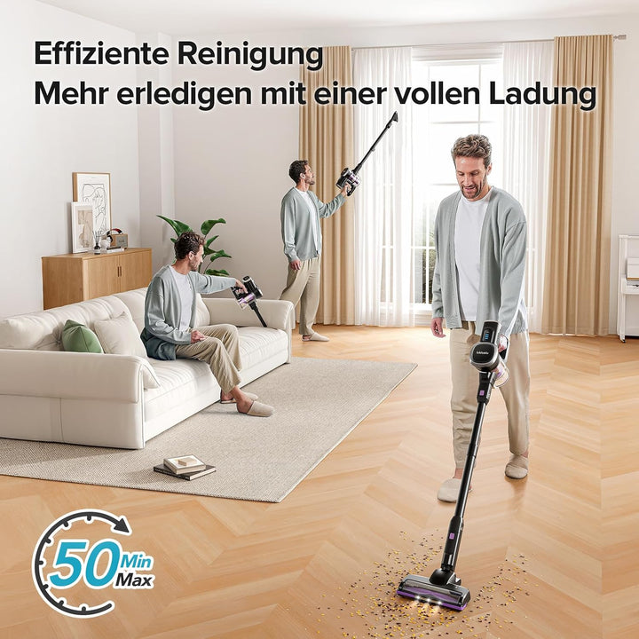 Lubluelu Akku Staubsauger Kabellos 25000Pa, Freistehender Akkusauger mit 50 Min Laufzeit, Flexibler
