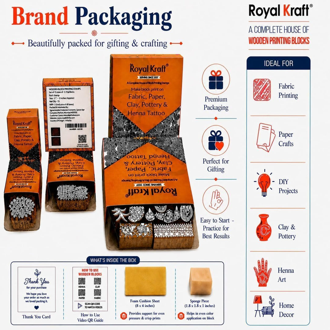 Royal kraft Sortiert Hölzern Block Drucken Stempel (Set of 10) 10 Pcs, 10 Pcs