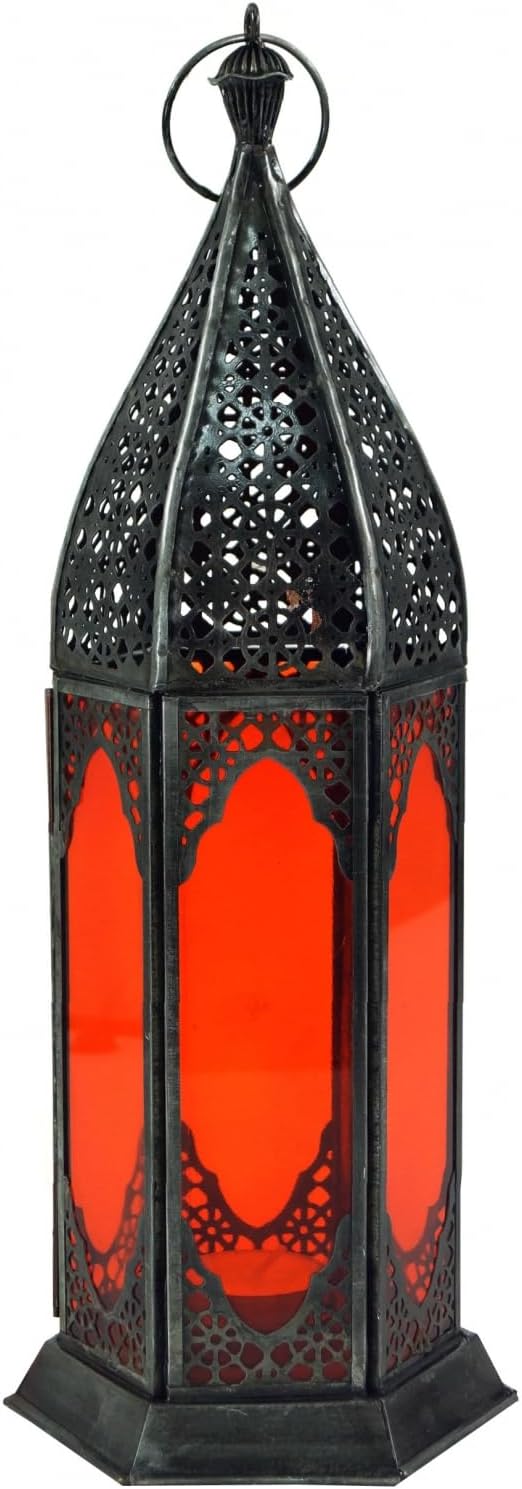 GURU SHOP Orientalische Metall/Glas Laterne in Marrokanischem Design, Windlicht, Lila, Lila