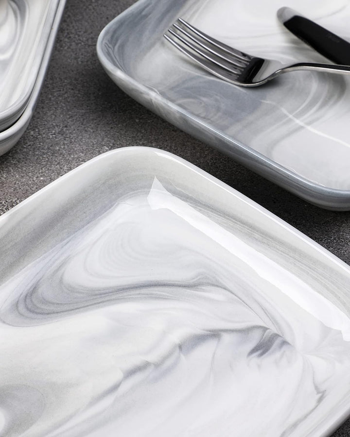 MALACASA, Serie Ivy, 4 teilig Set Marmor Porzellan Speiseteller Pastateller, Kuchenteller Desserttel