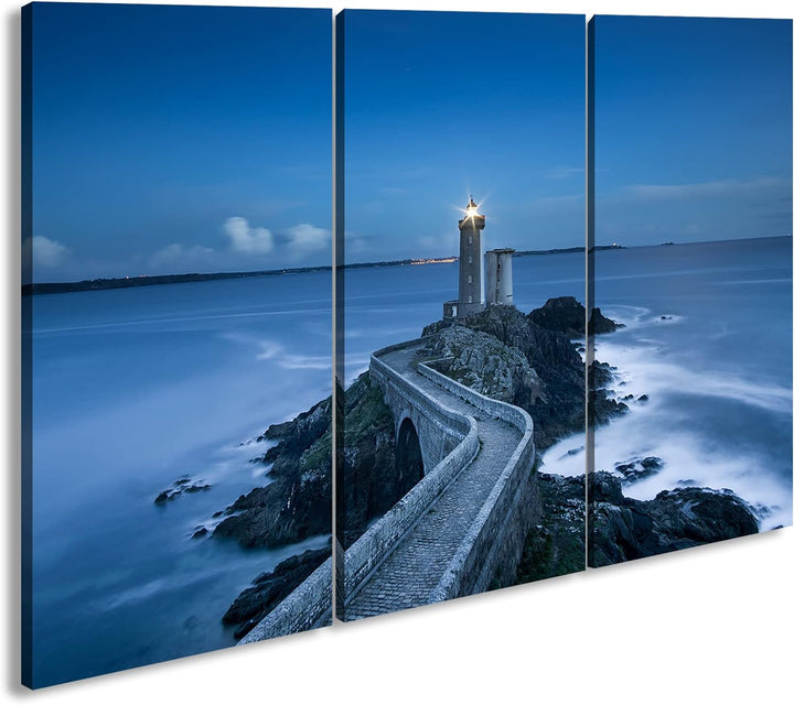 deyoli steiniger Weg zum Leuchtturm Format: 3Teilig als Leinwandbild, Motiv fertig gerahmt auf Echth