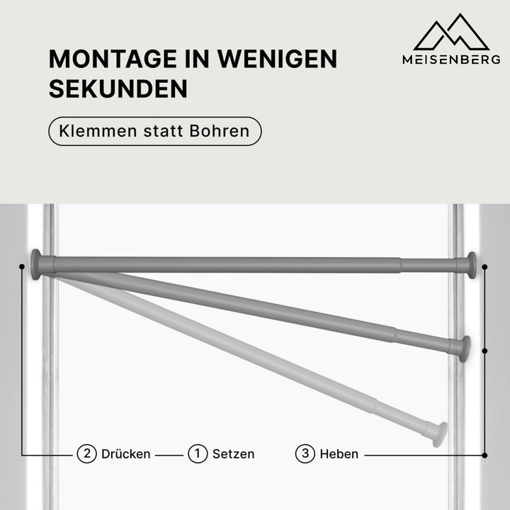 𝐌𝐄𝐈𝐒𝐄𝐍𝐁𝐄𝐑𝐆 Gardinenstange ohne Bohren - Grau Teleskopstange Vorhang | Duschstange, Spannstange (70-1