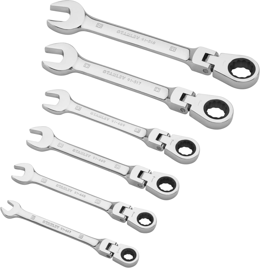 Stanley Ringmaulschlüssel (mit Ratsche 180° schwenkbar Set, 6-teilig, 8/10/12/13/17/19 mm, MaxiDrive