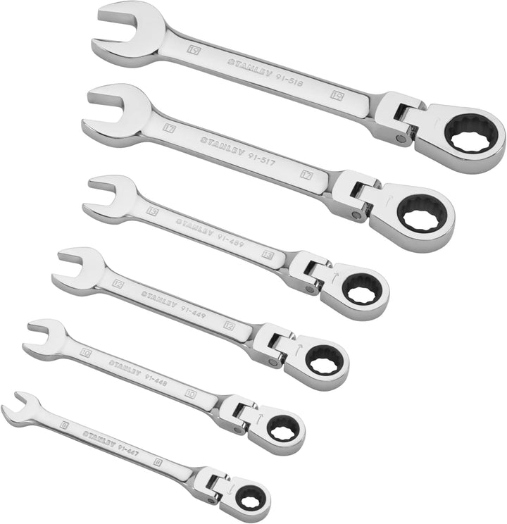 Stanley Ringmaulschlüssel (mit Ratsche 180° schwenkbar Set, 6-teilig, 8/10/12/13/17/19 mm, MaxiDrive