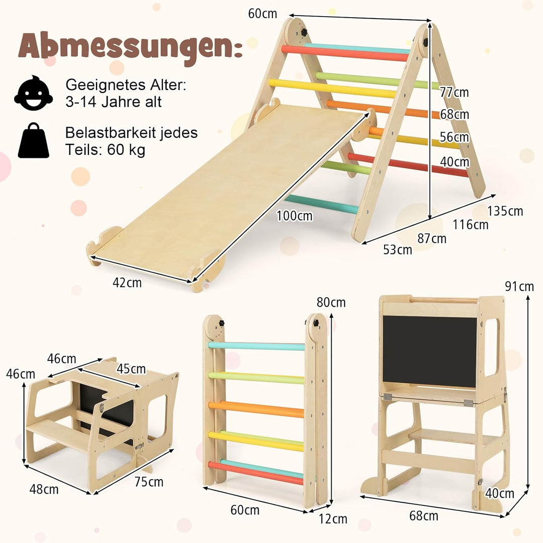 COSTWAY Kletterdreieck mit Rutsche, 7 in 1 Klettergerüst Indoor für Kinder ab 3 Jahren, inkl. Klette