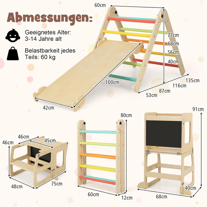 COSTWAY Kletterdreieck mit Rutsche, 7 in 1 Klettergerüst Indoor für Kinder ab 3 Jahren, inkl. Klette