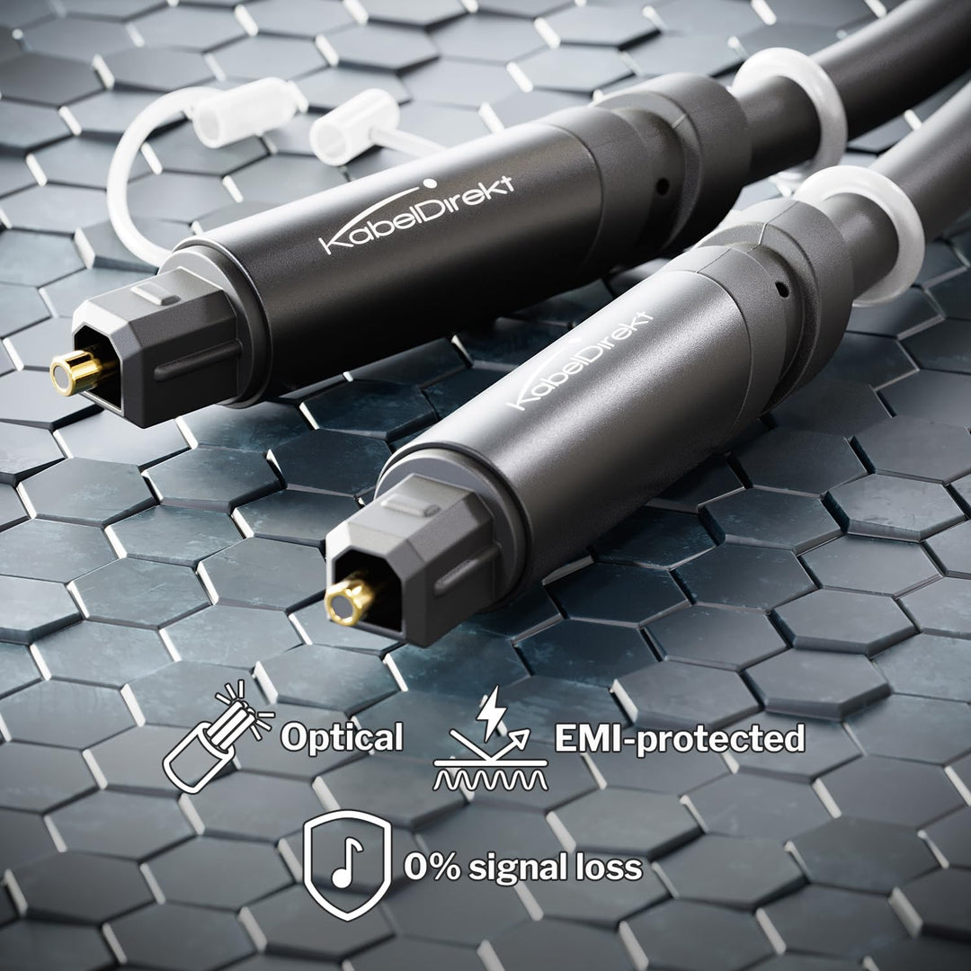 TOSLINK Cable Optisches Audiokabel - 15m - Glasfaserkabel für Soundbars, mit Schutzkappe (Digital S/