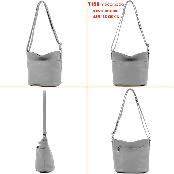 modamoda de - T198 - ital. Umhängetasche Klein Small aus Leder Lila, Lila