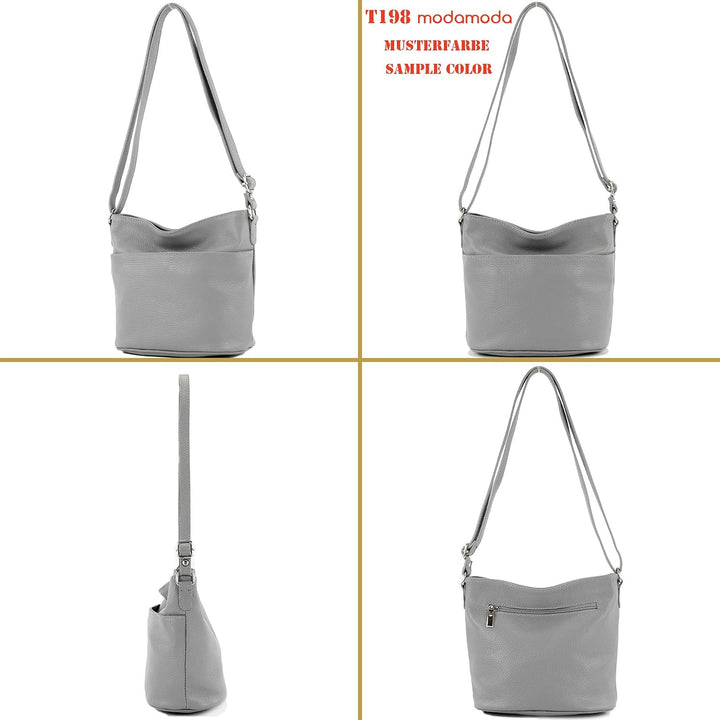 modamoda de - T198 - ital. Umhängetasche Klein Small aus Leder Cognac, Cognac