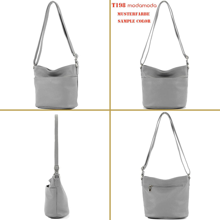 modamoda de - T198 - ital. Umhängetasche Klein Small aus Leder Graugrün, Graugrün