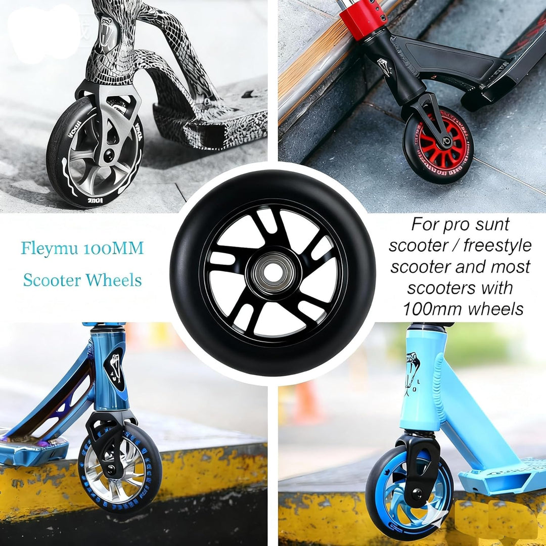 2 Stück Pro Stunt Scooter Rollen 100mm, Stunt Scooter Räder with ABEC-9 Bearings, Thickened PVC Repl