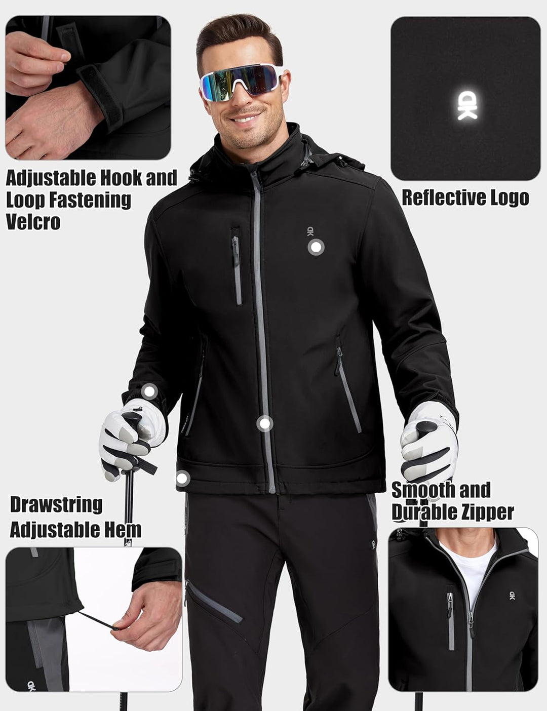 Little Donkey Andy Softshelljacke für Herren mit abnehmbarer Kapuze, Fleecefutter und Wasserabweisen