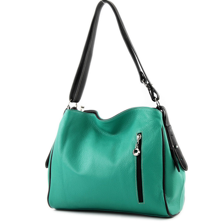 modamoda de T119 / T220 Damen Leder Schultertasche Umhängetasche 2 Grössen handmade in Italy Aquamar