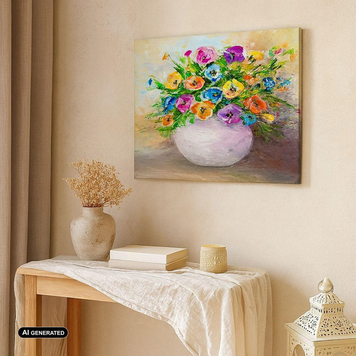Bilder auf Leinwand 100x70cm Leinwandbild Blumen Blumenstrauss Vase bunt Gross Wanddeko Bild Schlafz