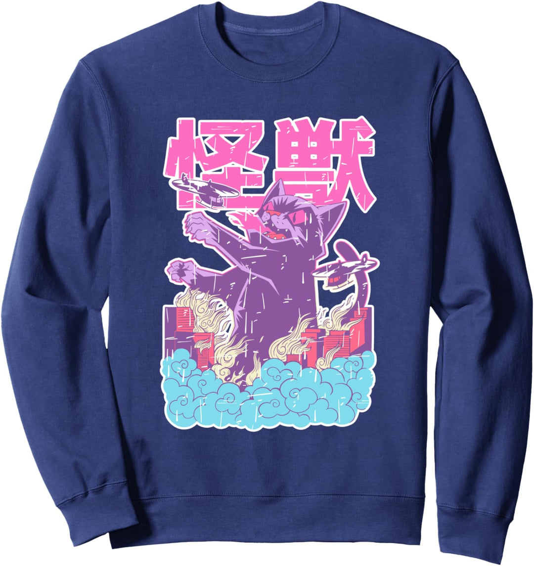 Kaiju, Vintage Japanese Anime Monster Cat Catzilla Pastel Sweatshirt