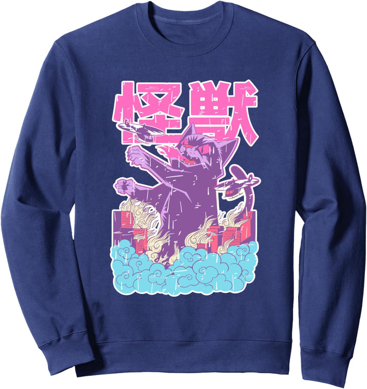 Kaiju, Vintage Japanese Anime Monster Cat Catzilla Pastel Sweatshirt
