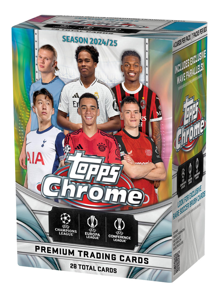 2024-25 Topps Chrome® UEFA Club-Wettbewerbe - Vorteilsbox - 7 Packungen pro Box - 4 Karten pro Packu